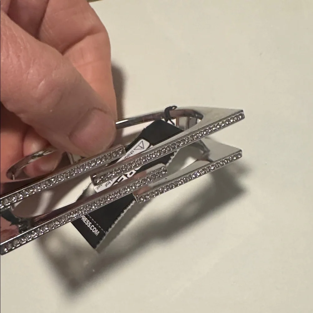 Express Silver Tone Rhinestone Geometric Cuff Bracelet. (BR555) - Picture 3 of 9
